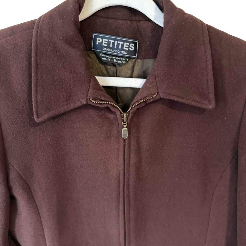 Daniel Hechter Vintage Dark Brown Wool Women's Blazer Size 4P Minimalist Winter - Picture 14 of 16